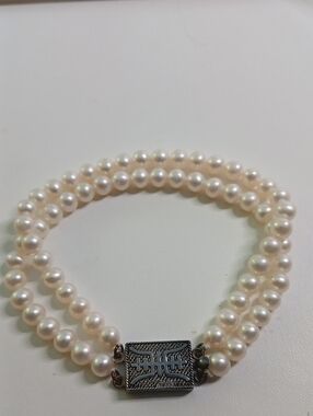 Vintage Akoya Double-Strand Bracelet with Shou 925 Silver Clasp